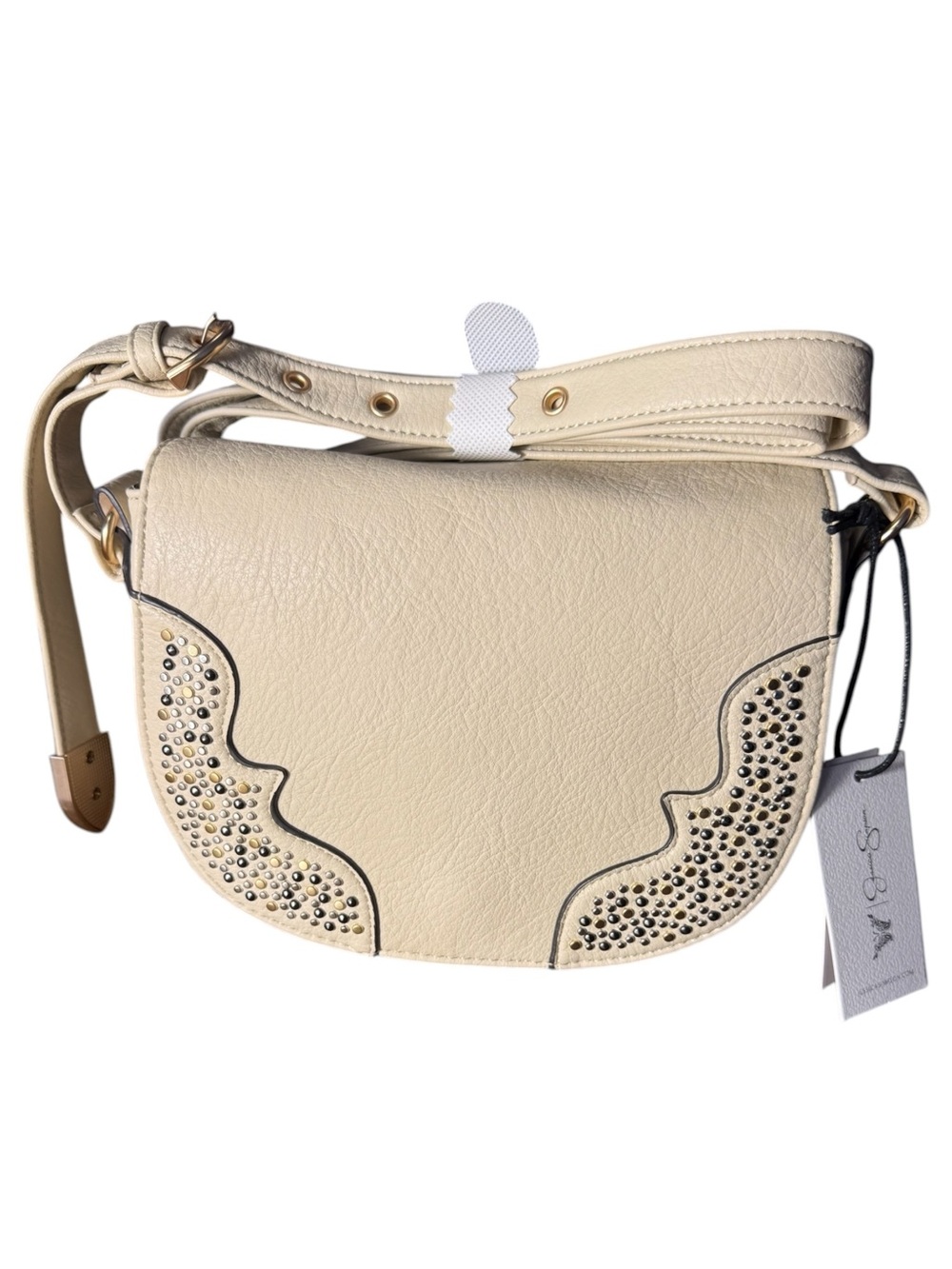 Jessica Simpson Cream/Beige Crossbody Bag with Decorative Studs & Paisley Print